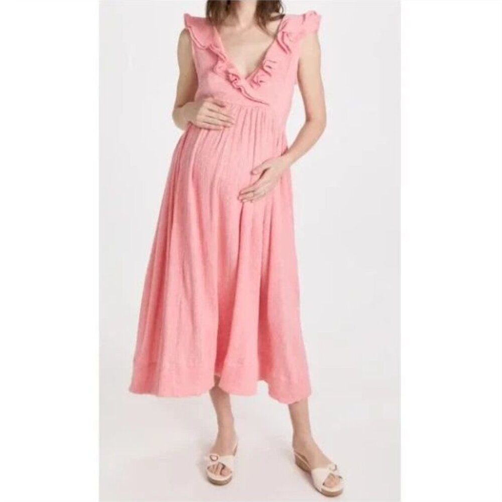 HATCH The Sarah Midi Dress Peony Pink Gauze Cotton sz 1 Maternity Women's 4-6 S